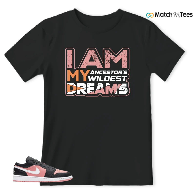 NIKE JORDAN 1 LOW BLACK PINK QUARTZ (GS) SNEAKER Matching Tees t-shirt