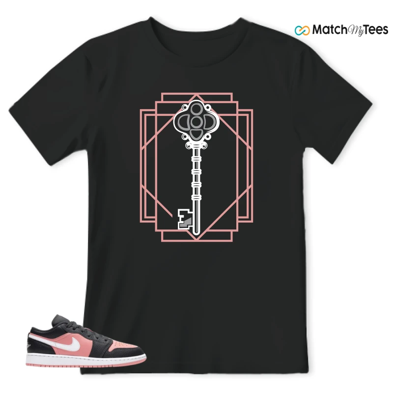 NIKE JORDAN 1 LOW BLACK PINK QUARTZ (GS) SNEAKER Matching Tees t-shirt