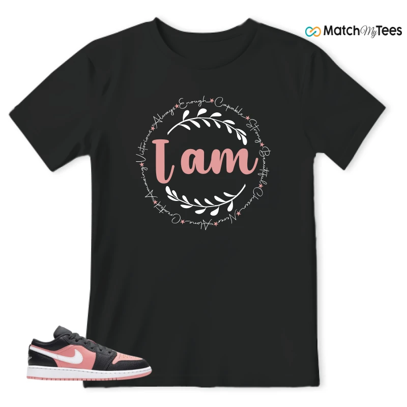 NIKE JORDAN 1 LOW BLACK PINK QUARTZ (GS) SNEAKER Matching Tees t-shirt