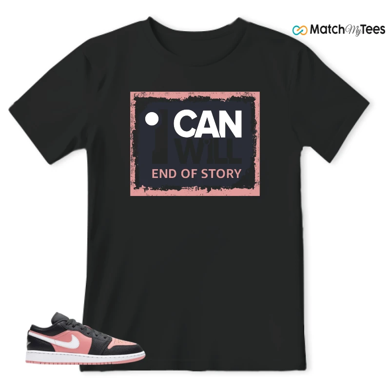 NIKE JORDAN 1 LOW BLACK PINK QUARTZ (GS) SNEAKER Matching Tees t-shirt