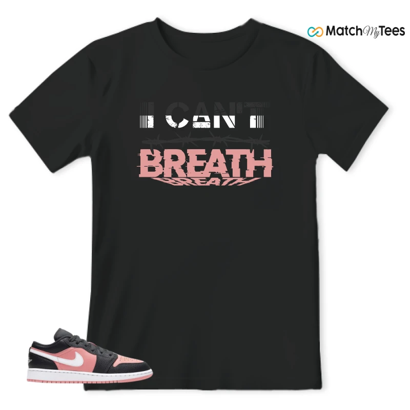 NIKE JORDAN 1 LOW BLACK PINK QUARTZ (GS) SNEAKER Matching Tees t-shirt