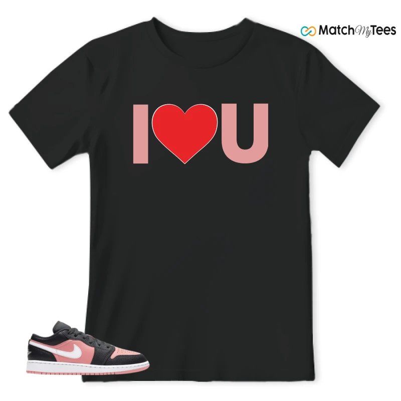 NIKE JORDAN 1 LOW BLACK PINK QUARTZ (GS) SNEAKER Matching Tees t-shirt