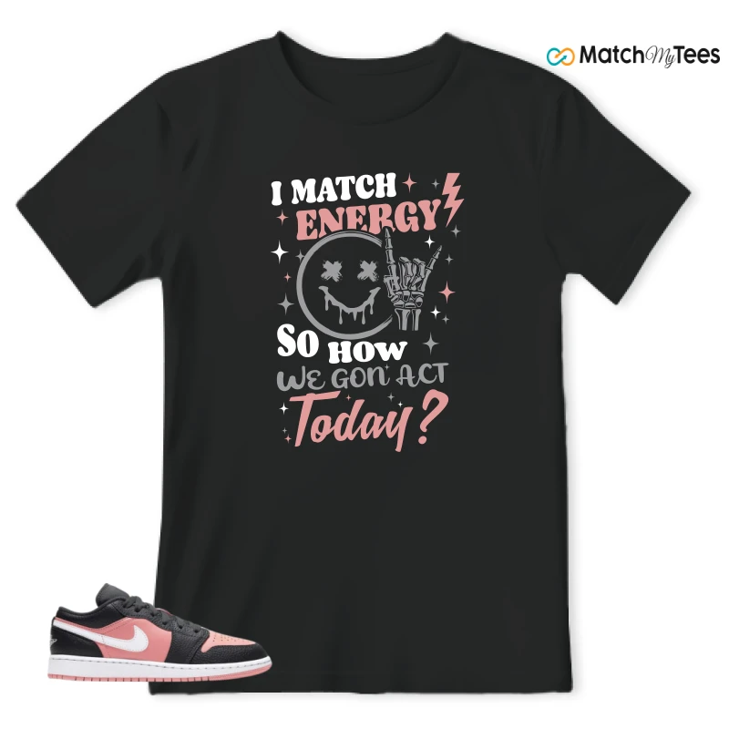 NIKE JORDAN 1 LOW BLACK PINK QUARTZ (GS) SNEAKER Matching Tees t-shirt