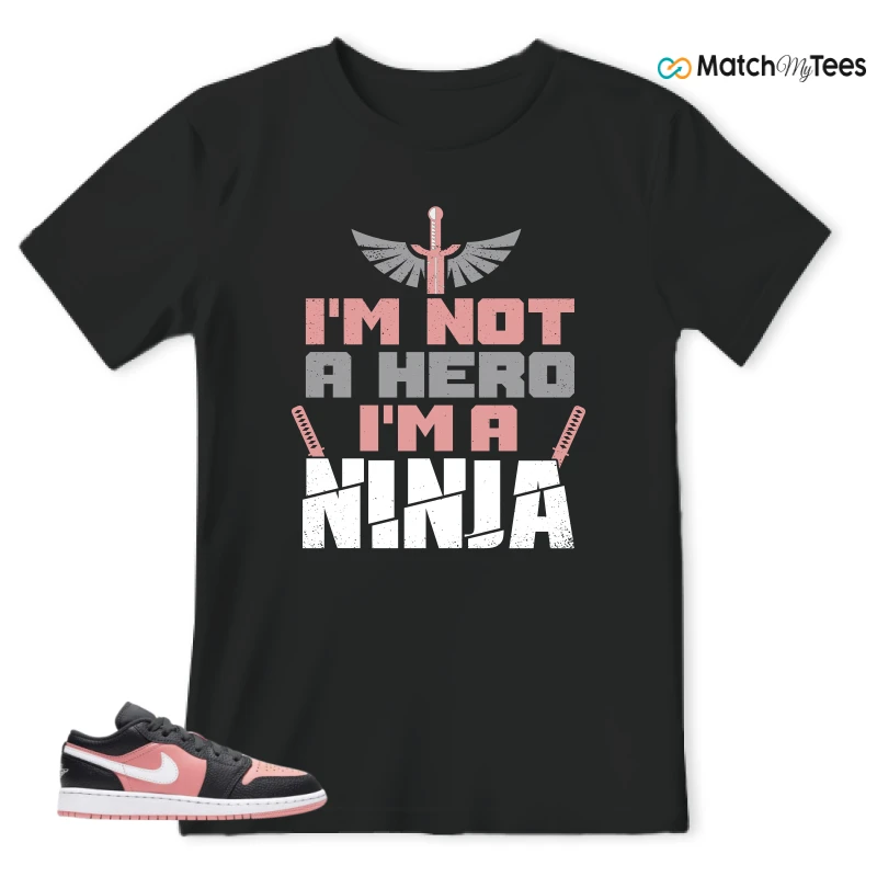 NIKE JORDAN 1 LOW BLACK PINK QUARTZ (GS) SNEAKER Matching Tees t-shirt