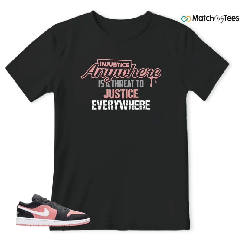NIKE JORDAN 1 LOW BLACK PINK QUARTZ (GS) SNEAKER Matching Tees t-shirt