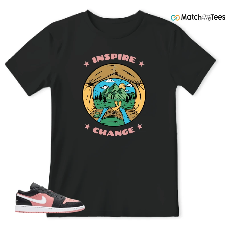 NIKE JORDAN 1 LOW BLACK PINK QUARTZ (GS) SNEAKER Matching Tees t-shirt