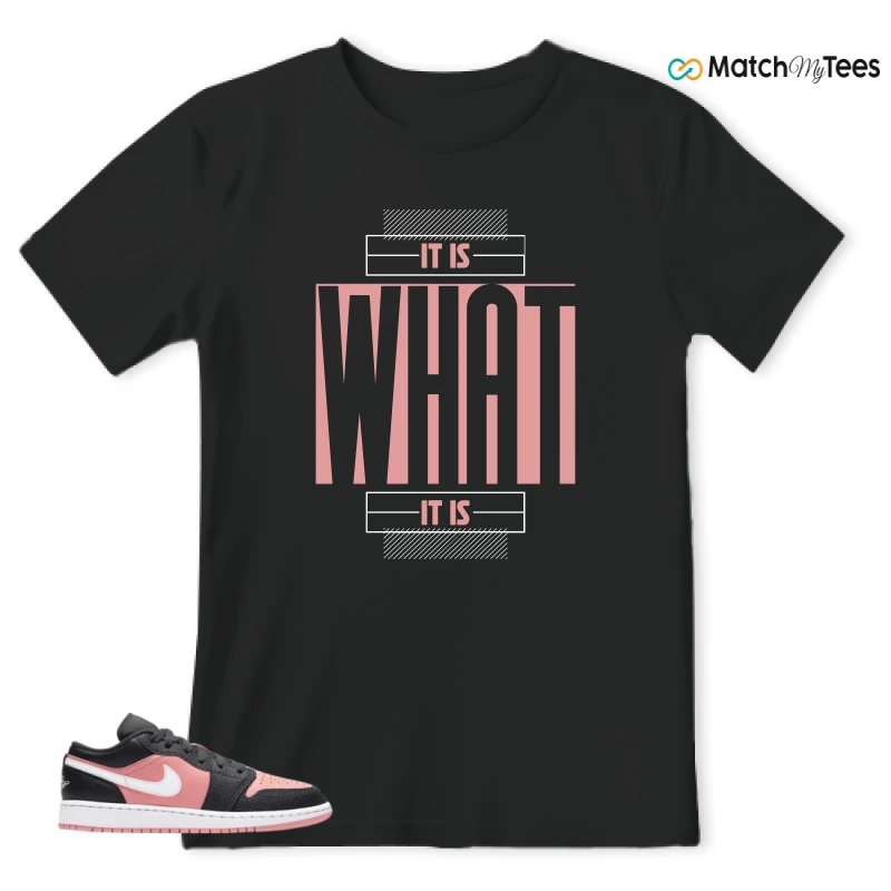 NIKE JORDAN 1 LOW BLACK PINK QUARTZ (GS) SNEAKER Matching Tees t-shirt