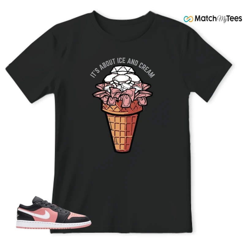 NIKE JORDAN 1 LOW BLACK PINK QUARTZ (GS) SNEAKER Matching Tees t-shirt