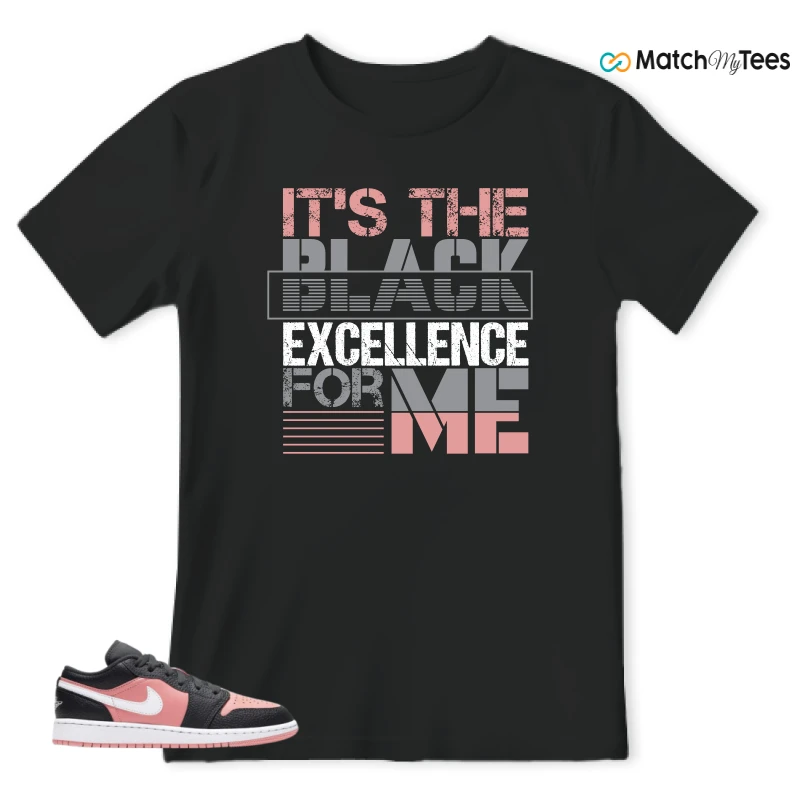 NIKE JORDAN 1 LOW BLACK PINK QUARTZ (GS) SNEAKER Matching Tees t-shirt
