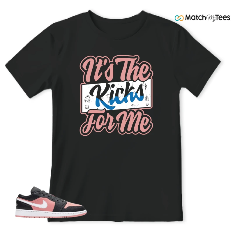 NIKE JORDAN 1 LOW BLACK PINK QUARTZ (GS) SNEAKER Matching Tees t-shirt