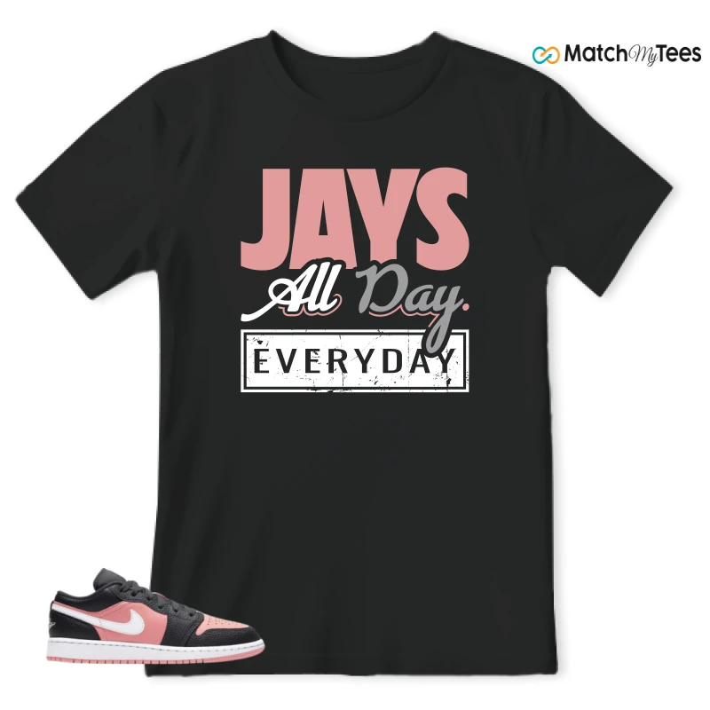 NIKE JORDAN 1 LOW BLACK PINK QUARTZ (GS) SNEAKER Matching Tees t-shirt