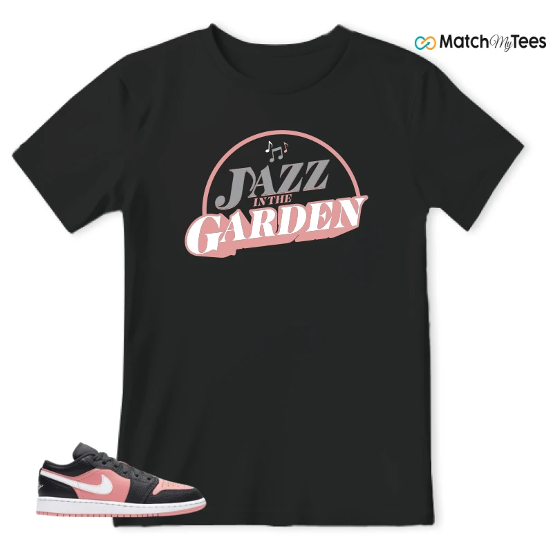 NIKE JORDAN 1 LOW BLACK PINK QUARTZ (GS) SNEAKER Matching Tees t-shirt
