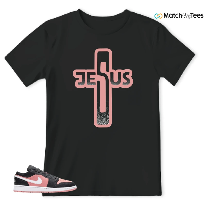 NIKE JORDAN 1 LOW BLACK PINK QUARTZ (GS) SNEAKER Matching Tees t-shirt