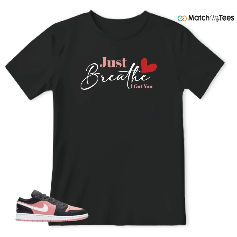 NIKE JORDAN 1 LOW BLACK PINK QUARTZ (GS) SNEAKER Matching Tees t-shirt