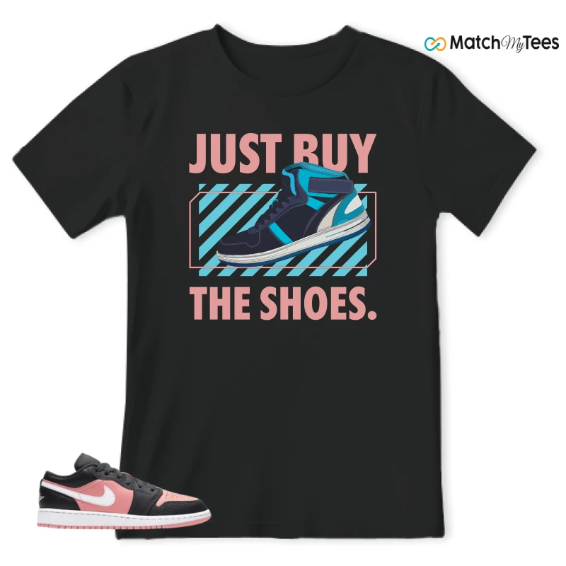 NIKE JORDAN 1 LOW BLACK PINK QUARTZ (GS) SNEAKER Matching Tees t-shirt