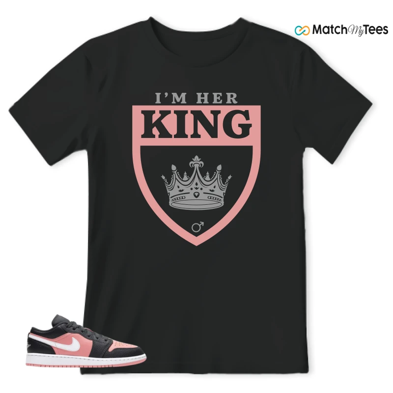 NIKE JORDAN 1 LOW BLACK PINK QUARTZ (GS) SNEAKER Matching Tees t-shirt