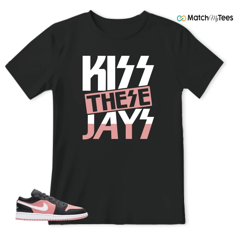 NIKE JORDAN 1 LOW BLACK PINK QUARTZ (GS) SNEAKER Matching Tees t-shirt