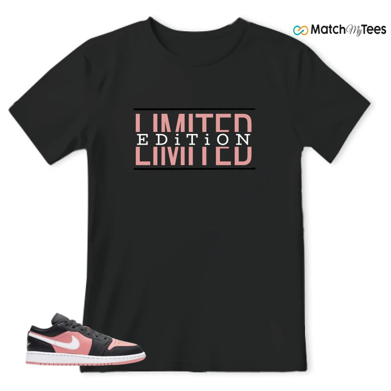 NIKE JORDAN 1 LOW BLACK PINK QUARTZ (GS) SNEAKER Matching Tees t-shirt
