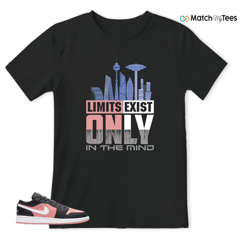 NIKE JORDAN 1 LOW BLACK PINK QUARTZ (GS) SNEAKER Matching Tees t-shirt