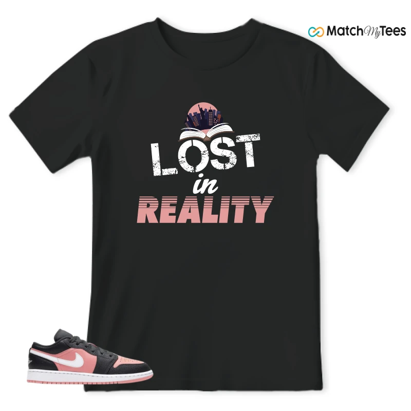 NIKE JORDAN 1 LOW BLACK PINK QUARTZ (GS) SNEAKER Matching Tees t-shirt