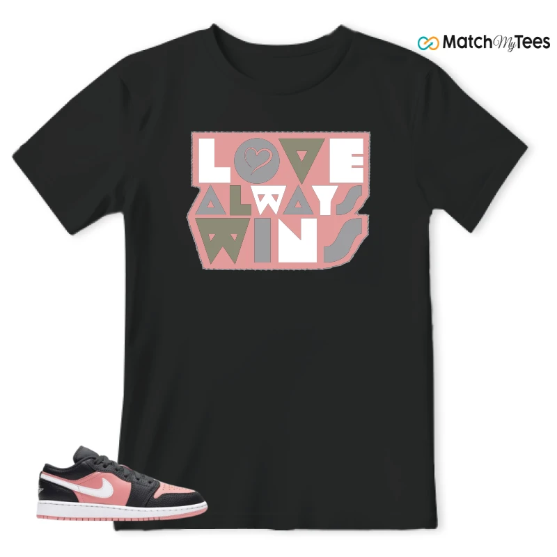 NIKE JORDAN 1 LOW BLACK PINK QUARTZ (GS) SNEAKER Matching Tees t-shirt