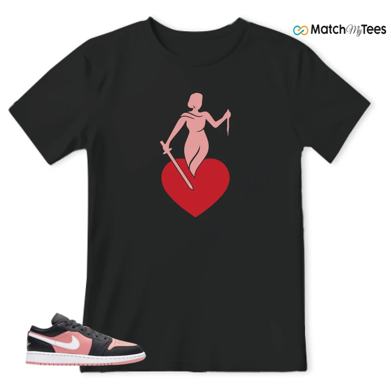 NIKE JORDAN 1 LOW BLACK PINK QUARTZ (GS) SNEAKER Matching Tees t-shirt