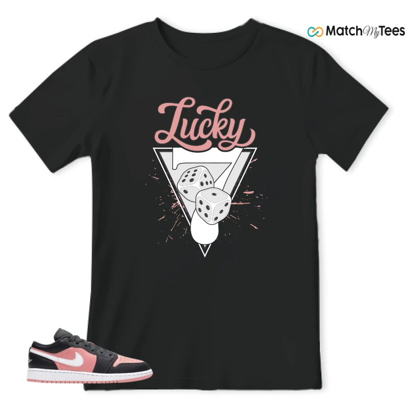 NIKE JORDAN 1 LOW BLACK PINK QUARTZ (GS) SNEAKER Matching Tees t-shirt
