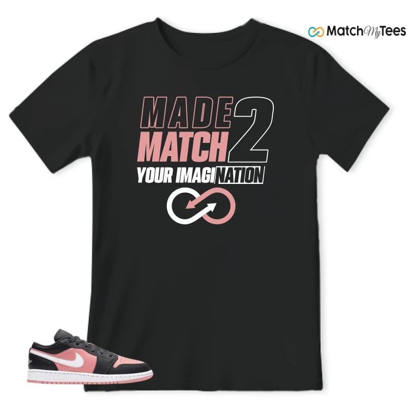 NIKE JORDAN 1 LOW BLACK PINK QUARTZ (GS) SNEAKER Matching Tees t-shirt