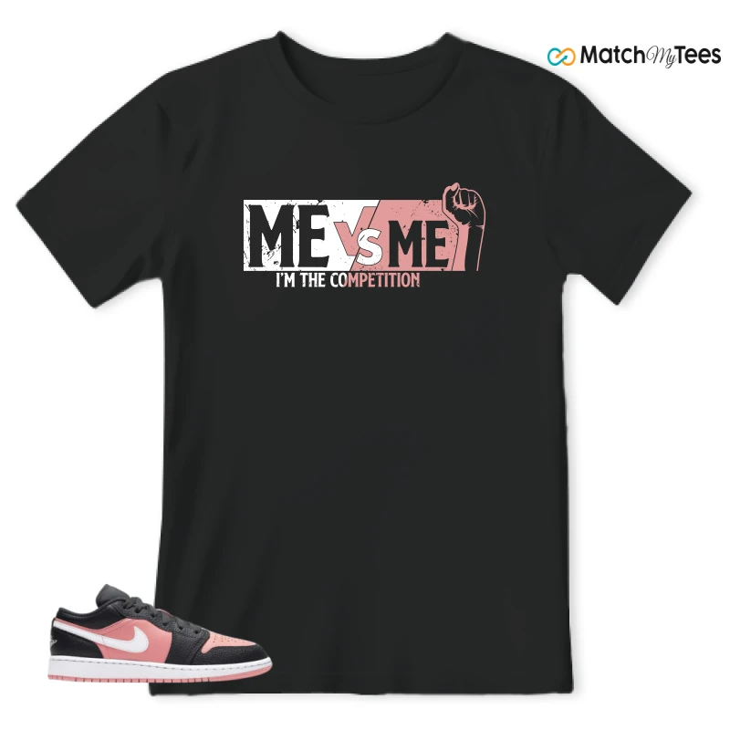 NIKE JORDAN 1 LOW BLACK PINK QUARTZ (GS) SNEAKER Matching Tees t-shirt