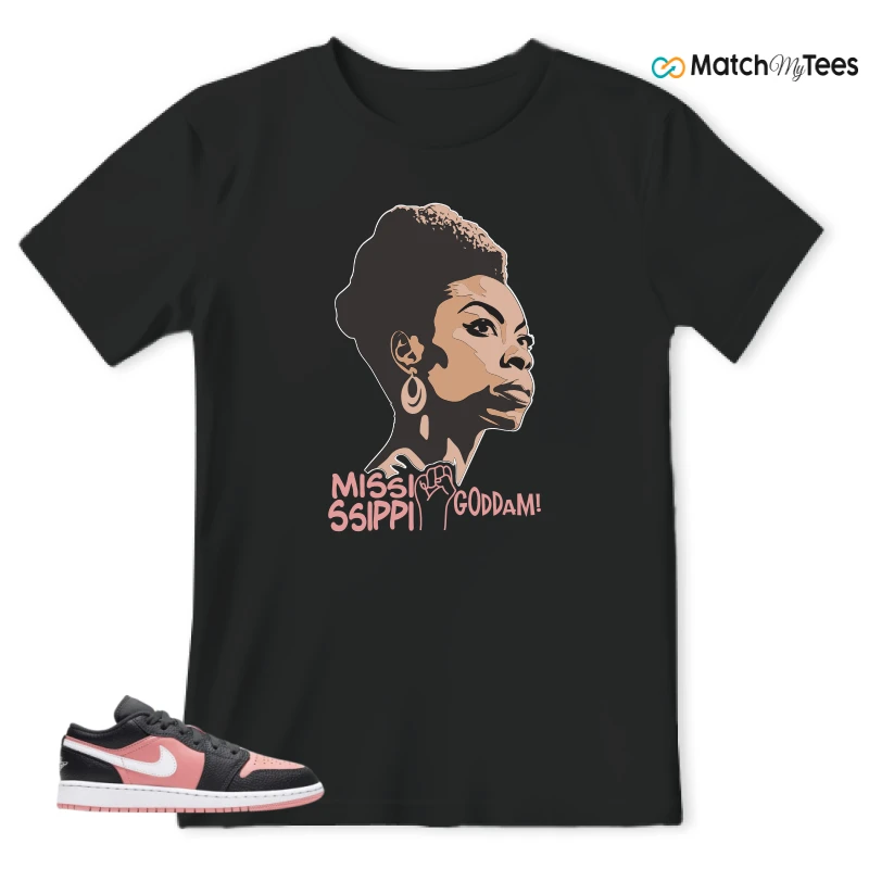 NIKE JORDAN 1 LOW BLACK PINK QUARTZ (GS) SNEAKER Matching Tees t-shirt