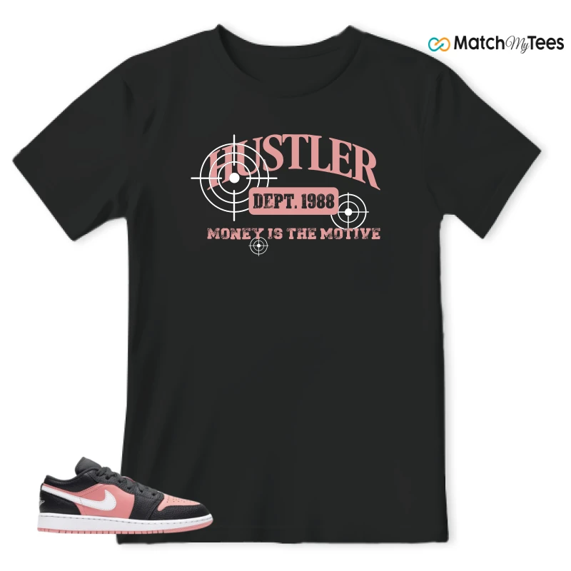 NIKE JORDAN 1 LOW BLACK PINK QUARTZ (GS) SNEAKER Matching Tees t-shirt
