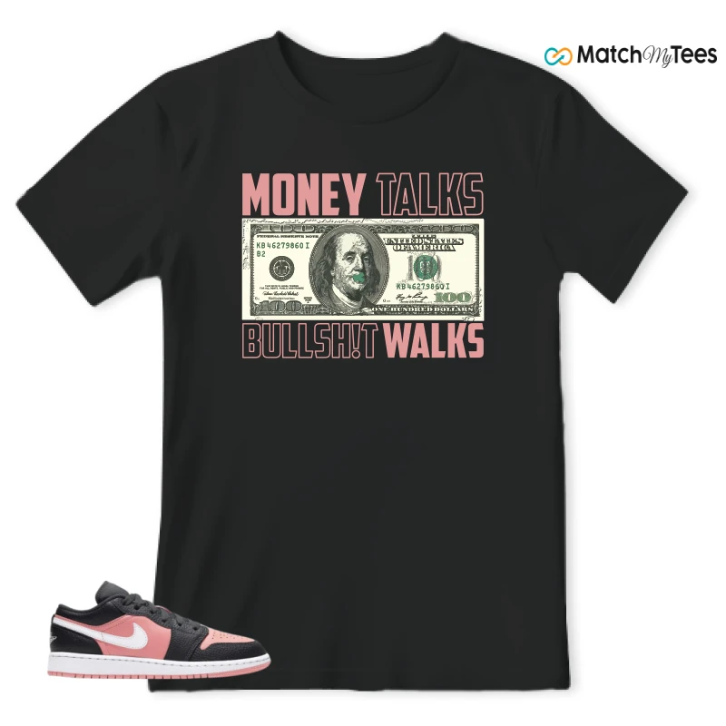 NIKE JORDAN 1 LOW BLACK PINK QUARTZ (GS) SNEAKER Matching Tees t-shirt