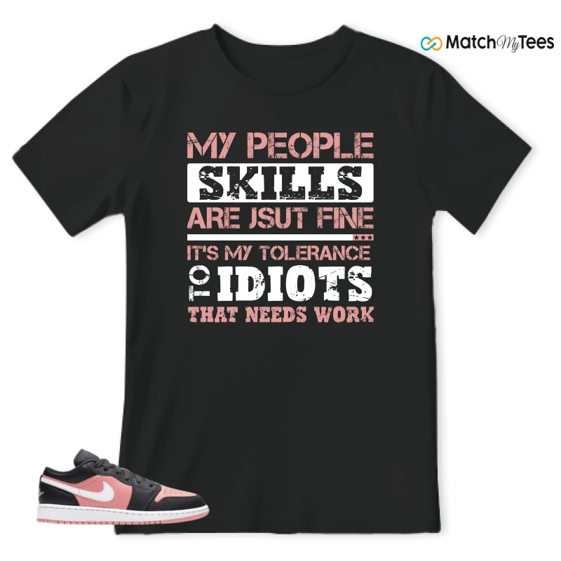 NIKE JORDAN 1 LOW BLACK PINK QUARTZ (GS) SNEAKER Matching Tees t-shirt