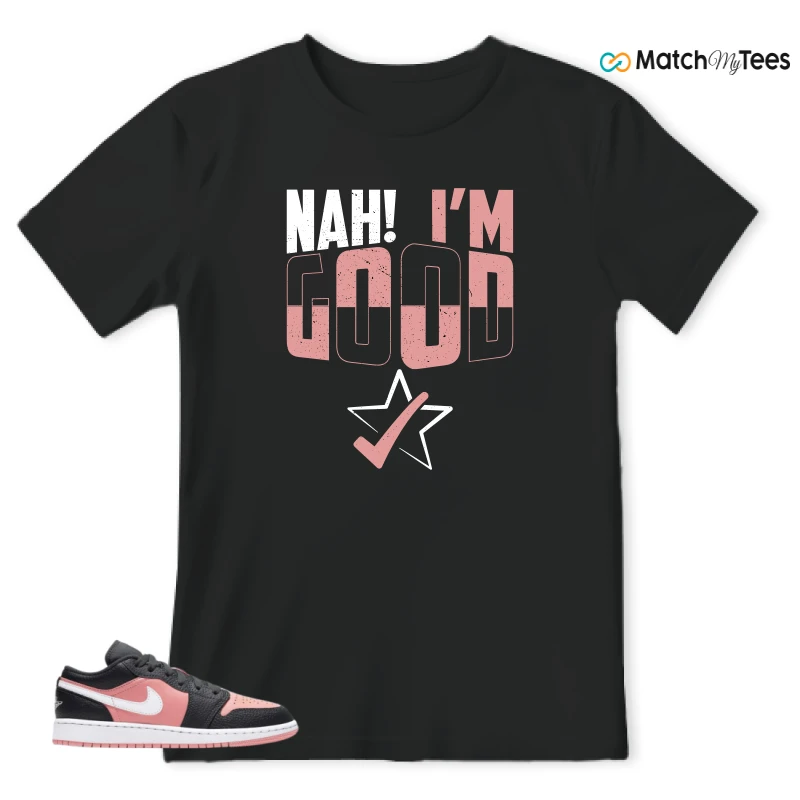 NIKE JORDAN 1 LOW BLACK PINK QUARTZ (GS) SNEAKER Matching Tees t-shirt