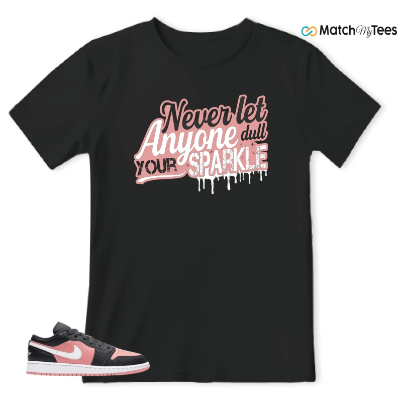 NIKE JORDAN 1 LOW BLACK PINK QUARTZ (GS) SNEAKER Matching Tees t-shirt