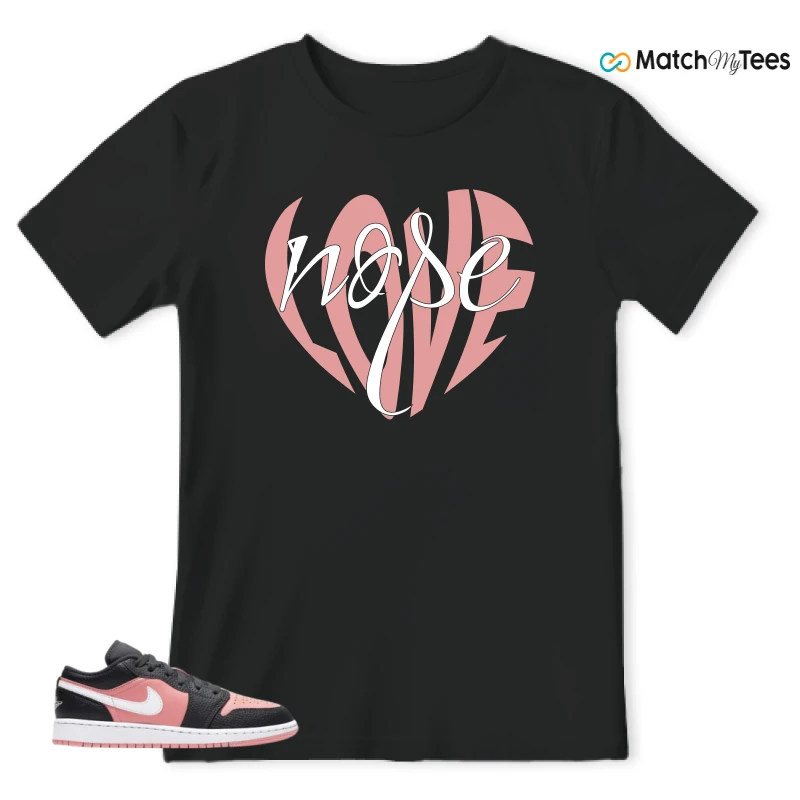 NIKE JORDAN 1 LOW BLACK PINK QUARTZ (GS) SNEAKER Matching Tees t-shirt