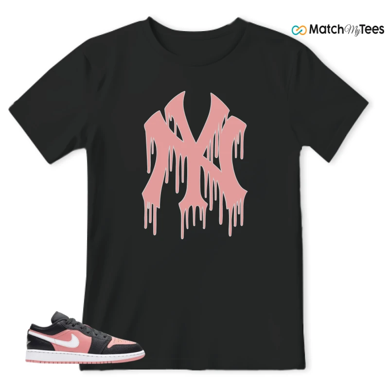 NIKE JORDAN 1 LOW BLACK PINK QUARTZ (GS) SNEAKER Matching Tees t-shirt