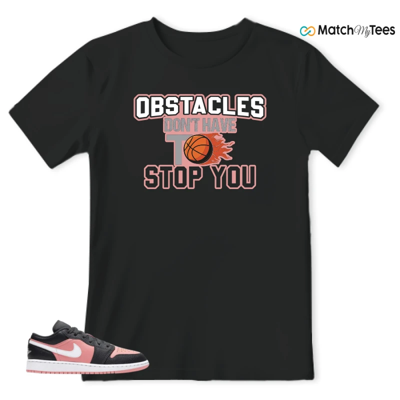 NIKE JORDAN 1 LOW BLACK PINK QUARTZ (GS) SNEAKER Matching Tees t-shirt
