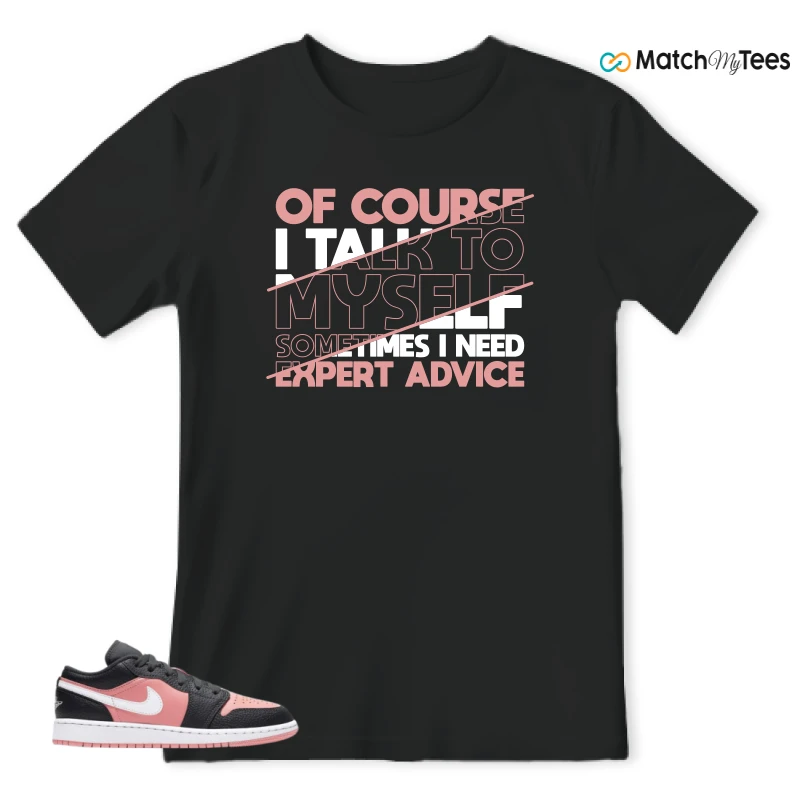 NIKE JORDAN 1 LOW BLACK PINK QUARTZ (GS) SNEAKER Matching Tees t-shirt
