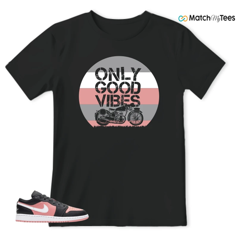 NIKE JORDAN 1 LOW BLACK PINK QUARTZ (GS) SNEAKER Matching Tees t-shirt