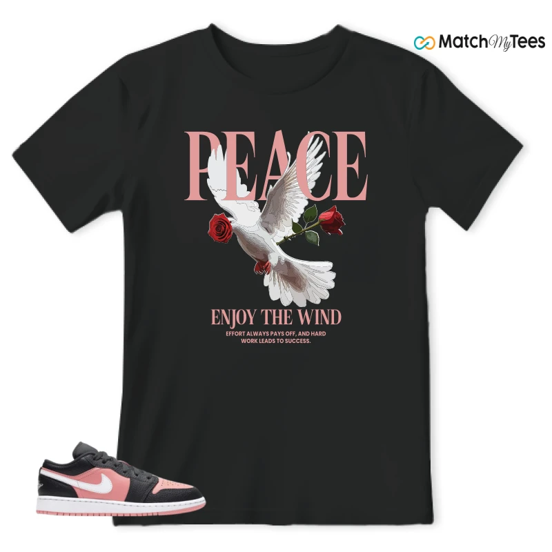NIKE JORDAN 1 LOW BLACK PINK QUARTZ (GS) SNEAKER Matching Tees t-shirt