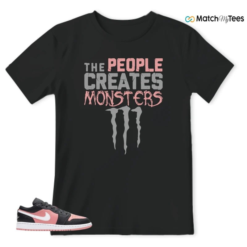 NIKE JORDAN 1 LOW BLACK PINK QUARTZ (GS) SNEAKER Matching Tees t-shirt