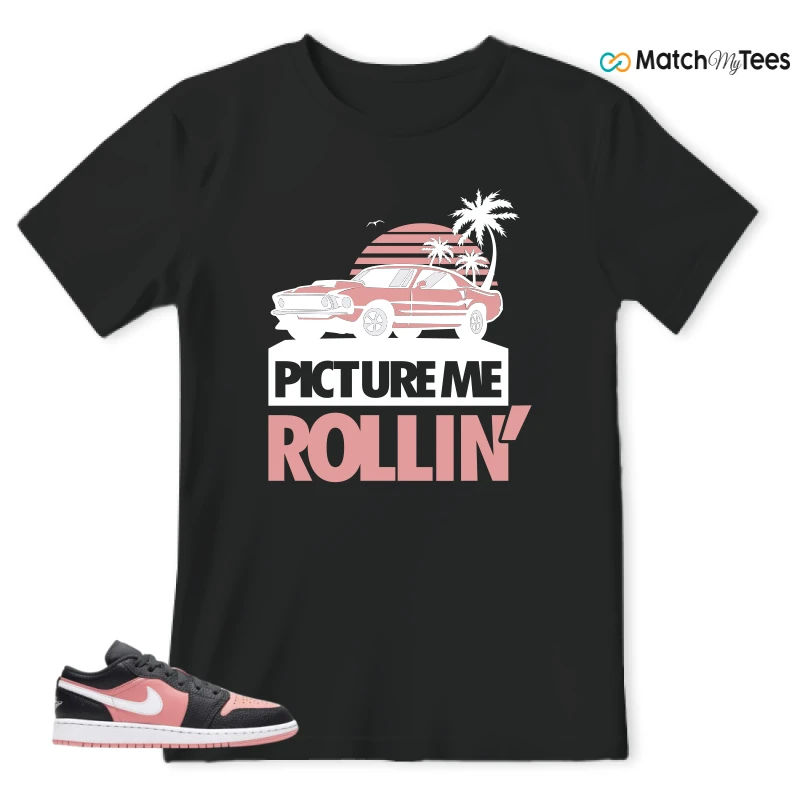 NIKE JORDAN 1 LOW BLACK PINK QUARTZ (GS) SNEAKER Matching Tees t-shirt