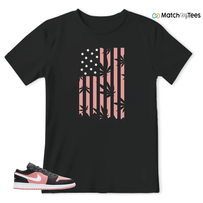 NIKE JORDAN 1 LOW BLACK PINK QUARTZ (GS) SNEAKER Matching Tees t-shirt