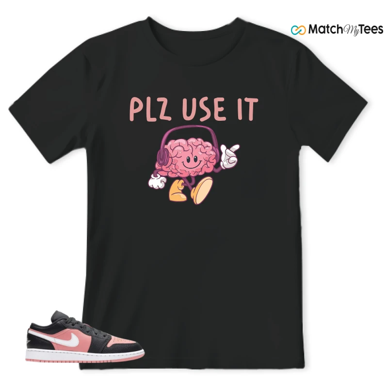 NIKE JORDAN 1 LOW BLACK PINK QUARTZ (GS) SNEAKER Matching Tees t-shirt