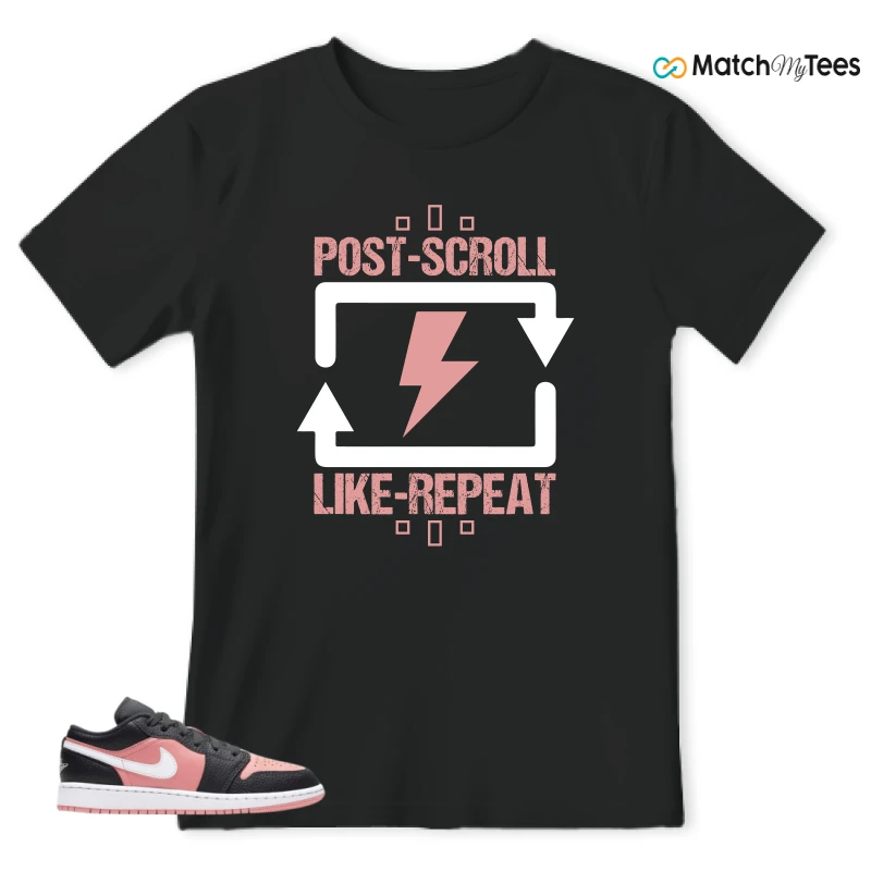 NIKE JORDAN 1 LOW BLACK PINK QUARTZ (GS) SNEAKER Matching Tees t-shirt