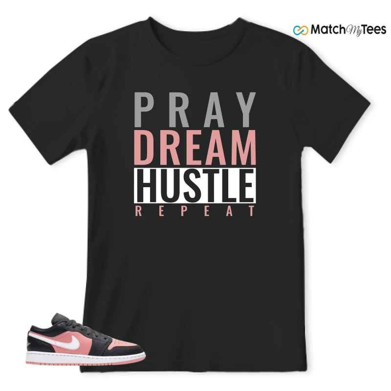 NIKE JORDAN 1 LOW BLACK PINK QUARTZ (GS) SNEAKER Matching Tees t-shirt