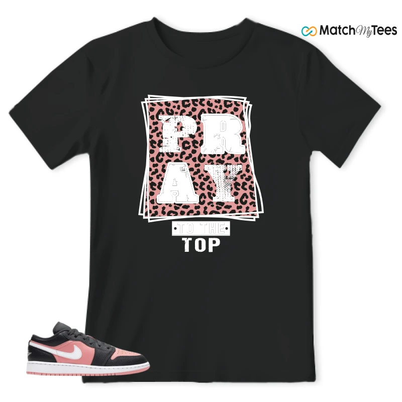 NIKE JORDAN 1 LOW BLACK PINK QUARTZ (GS) SNEAKER Matching Tees t-shirt