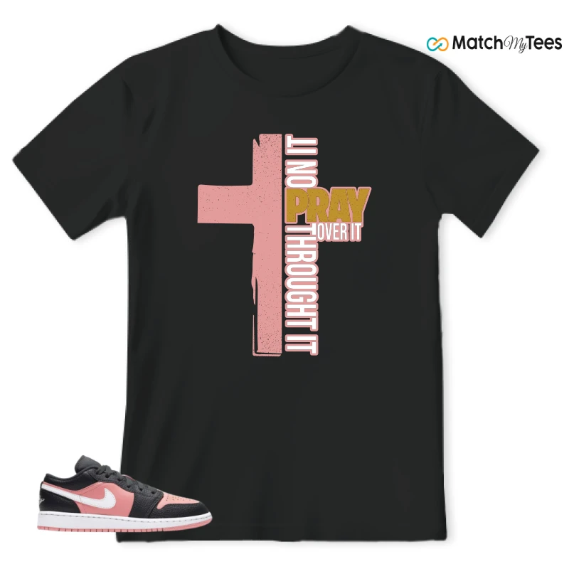 NIKE JORDAN 1 LOW BLACK PINK QUARTZ (GS) SNEAKER Matching Tees t-shirt
