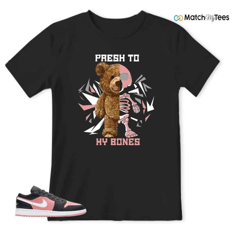 NIKE JORDAN 1 LOW BLACK PINK QUARTZ (GS) SNEAKER Matching Tees t-shirt